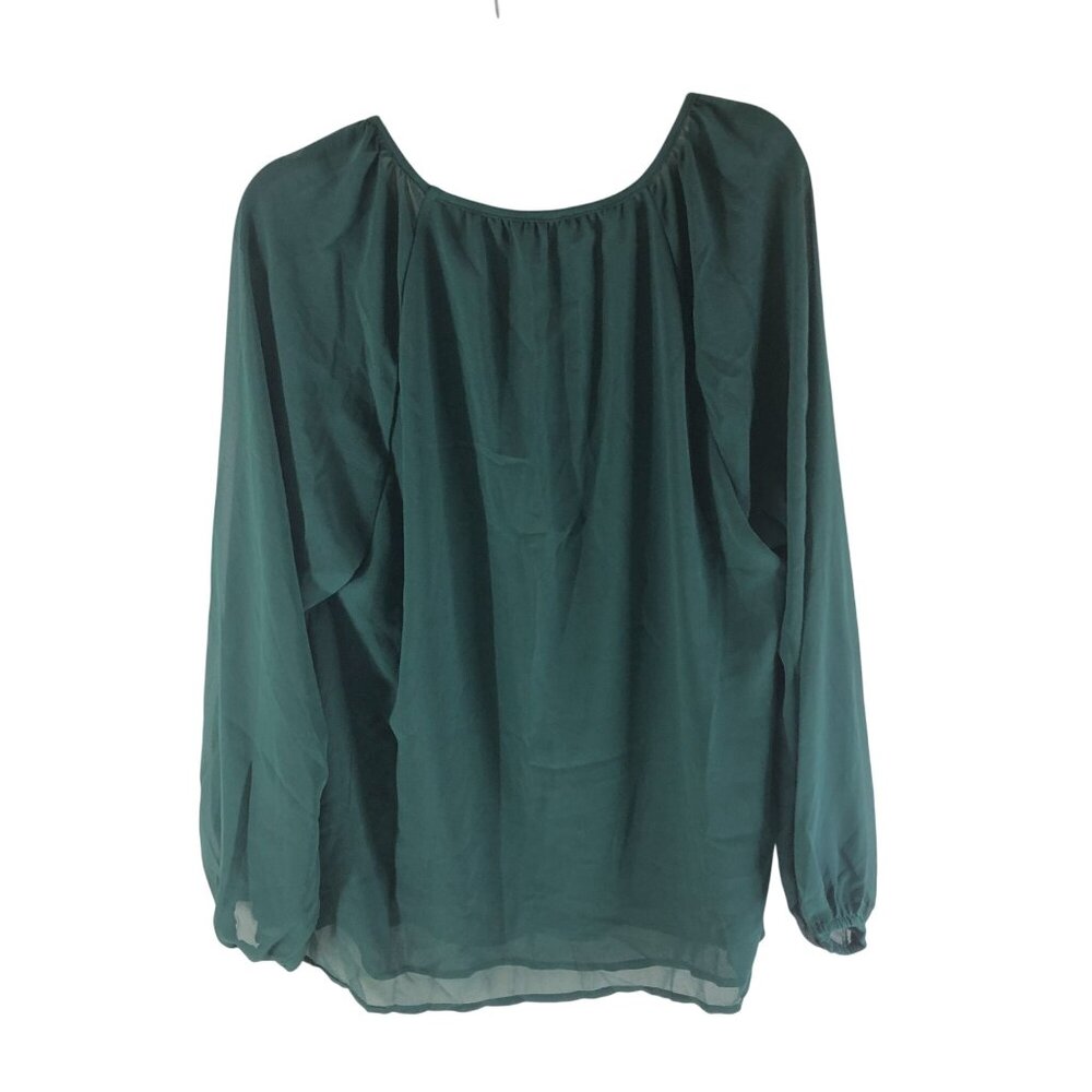 Bloomchic Blouse Top Solid V Neck Sheer Mesh Lant… - image 2